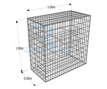 Gabion konténer  1x1x0,5 m, 76,2x76,2x3 mm osztás ZnAL (990x990x532)
